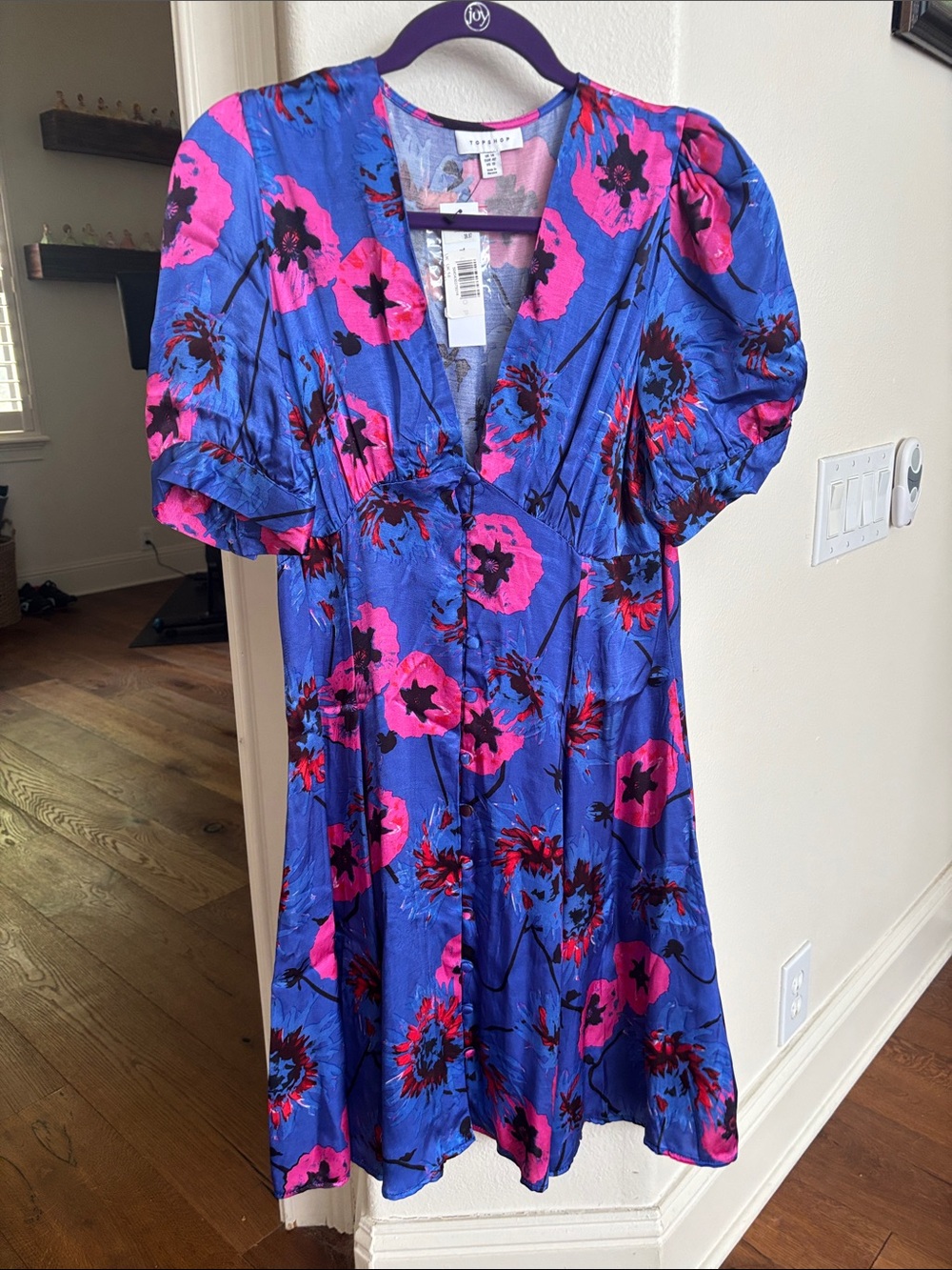 Topshop Blue Mini Dress with Pink Floral Print